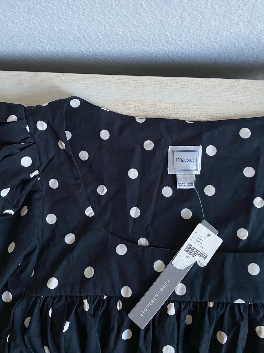 Anthropologie Maeve Polka Dot Square Neck Puff Sleeve Babydoll Mini Dress Large - Picture 7 of 9